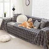 Foreate Fuzzy Plush Sofa Covers, Faux Fur Couch Cover for 3 Cushion Couch Sofa, Sectional Couch Cover, Warm L Shaped Sofa Slipcovers for Dogs, Cats (Dark Grey, 71' x 118')