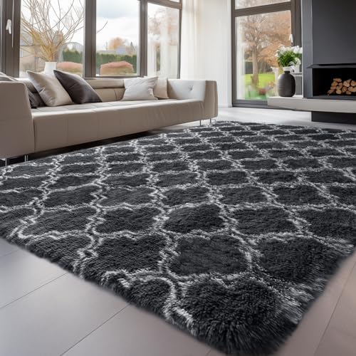 Sour Lemon Hochflor Teppich Groß, Grau Teppich Wohnzimmerteppich 240x340cm | Teppiche Schlafzimmer Flauschiger Teppich Waschbar Anti-Rutsch Extra Große Carpet Teppichen für Schlafz