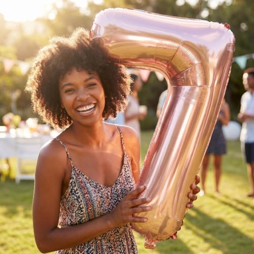 Image of YPSelected 32 Inch Large Foil Helium Number Balloon Birthday Wedding Party 0-9 (Rose Gold, 7)
