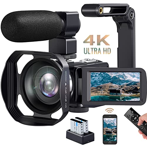 4K Camcorder Video Camera Ultra 48MP 18X Digital Zoom Camcorder WiFi IR Night Vision Vlogging Camera for YouTube 3.0inch HD Touch Screen Camera with External Microphone, Stabilizer and 2 Batteries