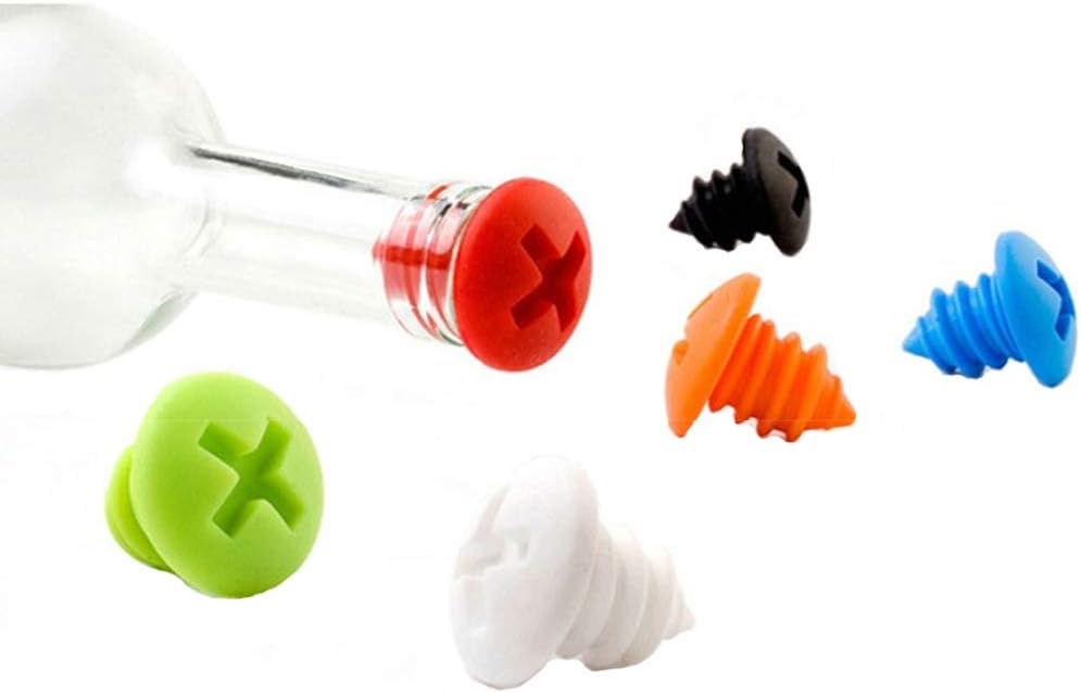 5-Pack Screw-Shape Silicone Wine Bottle Stoppers – Colorful Airtight Reusable Corks Fit Red & White Wine, Spirits, Oil & Vinegar Bottles, Leak-Proof Saver Caps for Home Bar, Party, Picnic