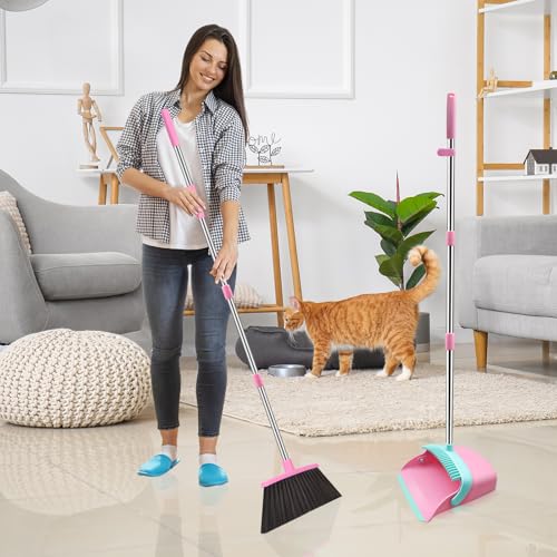 Broom and Dustpan Set, 52-in Long Adjustable Handle Broom Dustpan Combo with Dust pan Teeth to Automatically Clean Hair Suitable for Home Kitchen Office Hall Floor（Pink&Blue） by nacena - Image 7
