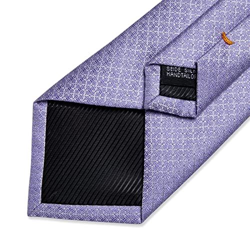 Image of DiBanGu Plaid Ties for Men Silk Checkered Necktie and Pocket Square Cufflinks Tie Clip Set with Gift Box for Wedding Business