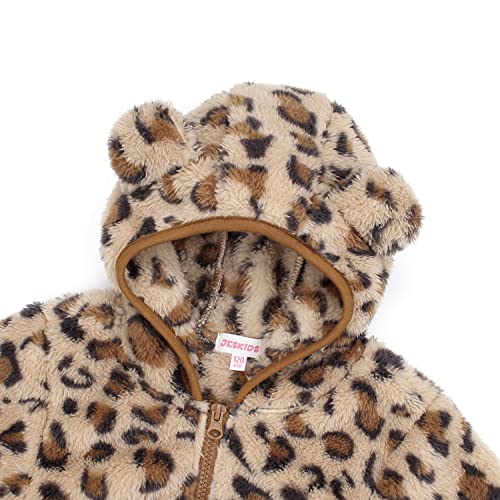 Jeskids Toddler Girls Boys Fleece Hoody Jacket Zip Up Teddy Coat Warm Winter Outwear Leopard Print #TOP2
