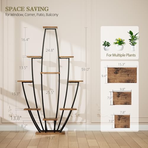 Image of Plant Stand Indoor with Grow Lights - 10 Tiered Tall Plant Shelf Indoor, 59 inch Large Plant Stands for Indoor Plants, Metal Corner Flower Holder Rack Display for Living Room Patio Garden Balcony Home