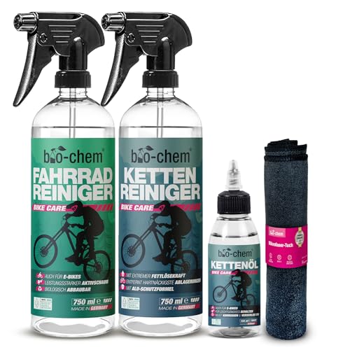 bio-chem Fahrrad-Reinigungsset 3-teilig - Pflegeset für alle Fahrräder, E-Bike & MTB - 1x Fahrradreiniger 750ml + 1 x Antriebsentfetter 750ml + 1 x Antriebsöl 100 ml