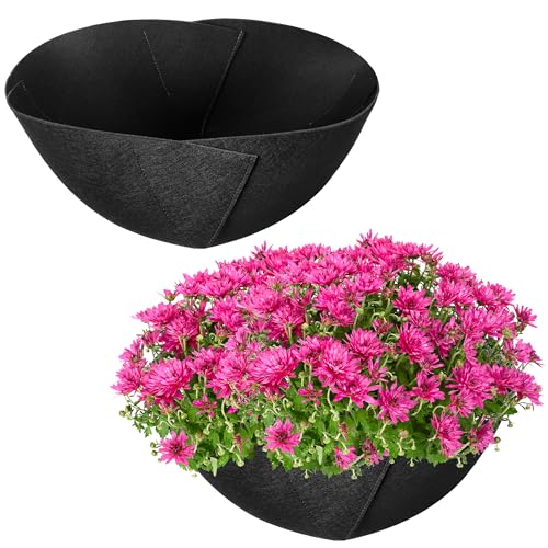 Adnee 2 Pcs 14 Inch Fabric Planter Basket Liner-Felt Flower Pot Liners-Hanging Plant Basket Fiber Insert for Garden Wall Hanging Planter Flower Vegetables(Round)