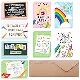 Arosche Teacher Appreciation Cards with Envelopes and Stickers Set of 24, 8 Assorted Designs, Thank You Teachers Greeting Cards from Students Bulk Boxed with Envelopes-4x6 Inch for Teacher Appreciation