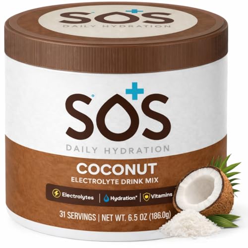 SOS Hydration Electrolyte Powder Drink Mix Coconut 31 Servings | Low Sugar Electrolytes 15 Cal | Keto Hydration Powder for Rapid Rehydration