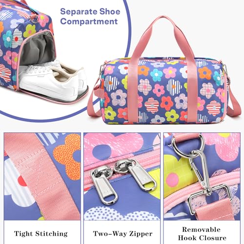 Sports Gym Duffle Bag for Girls, Colorful Flowers Dance Ballet Bag with Shoe Compartment, Travel Overnight Weekender with Waterproof Foldable Design3