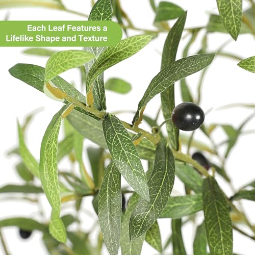 FEELEAD 6FT Faux Olive Tree, Large Olive Trees Artificial Indoor with Natural Wood Trunk & Lifelike Leaves, Tall Artificial Olive Tree with Pot for Home Office Living Room Decor — view 4