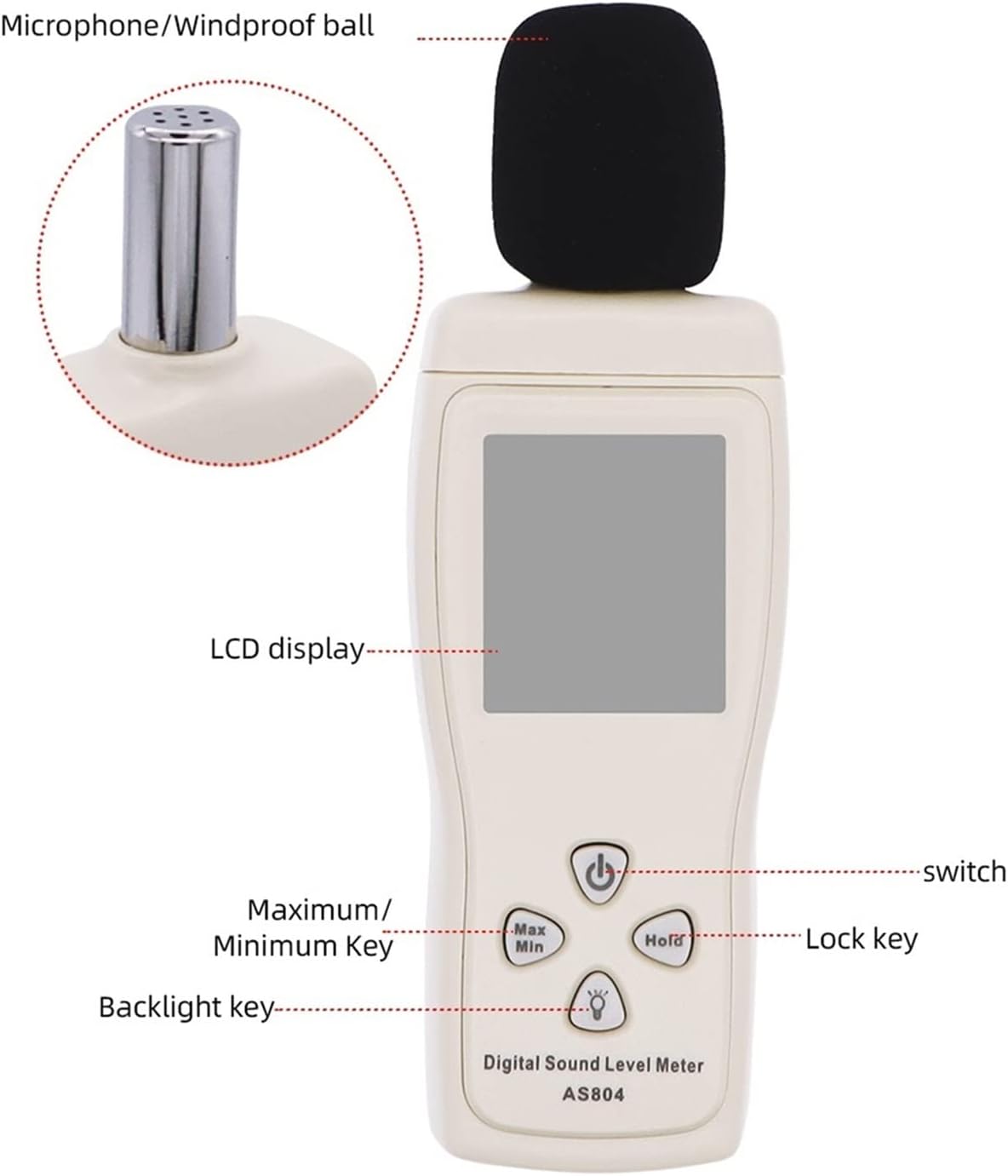 デシベルメーター、AS804デジタルサウンドレベルメーター30-130dBノイズ測定dBデシベルメーター診断ツールモニタリングテスタ