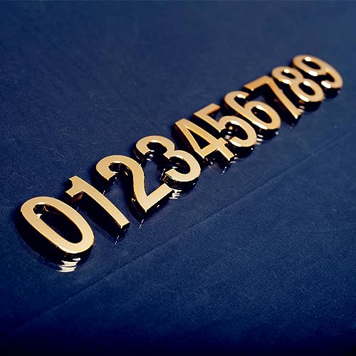 Image of Mailbox Numbers, 2 Inch Door Address Numbers Stickers for Apartment /Office /Home Room, Golden Shinny, Pack of 1 Set, 10 Pcs 3D numbers.(2 inch 10 Pack (0-9), Brass)