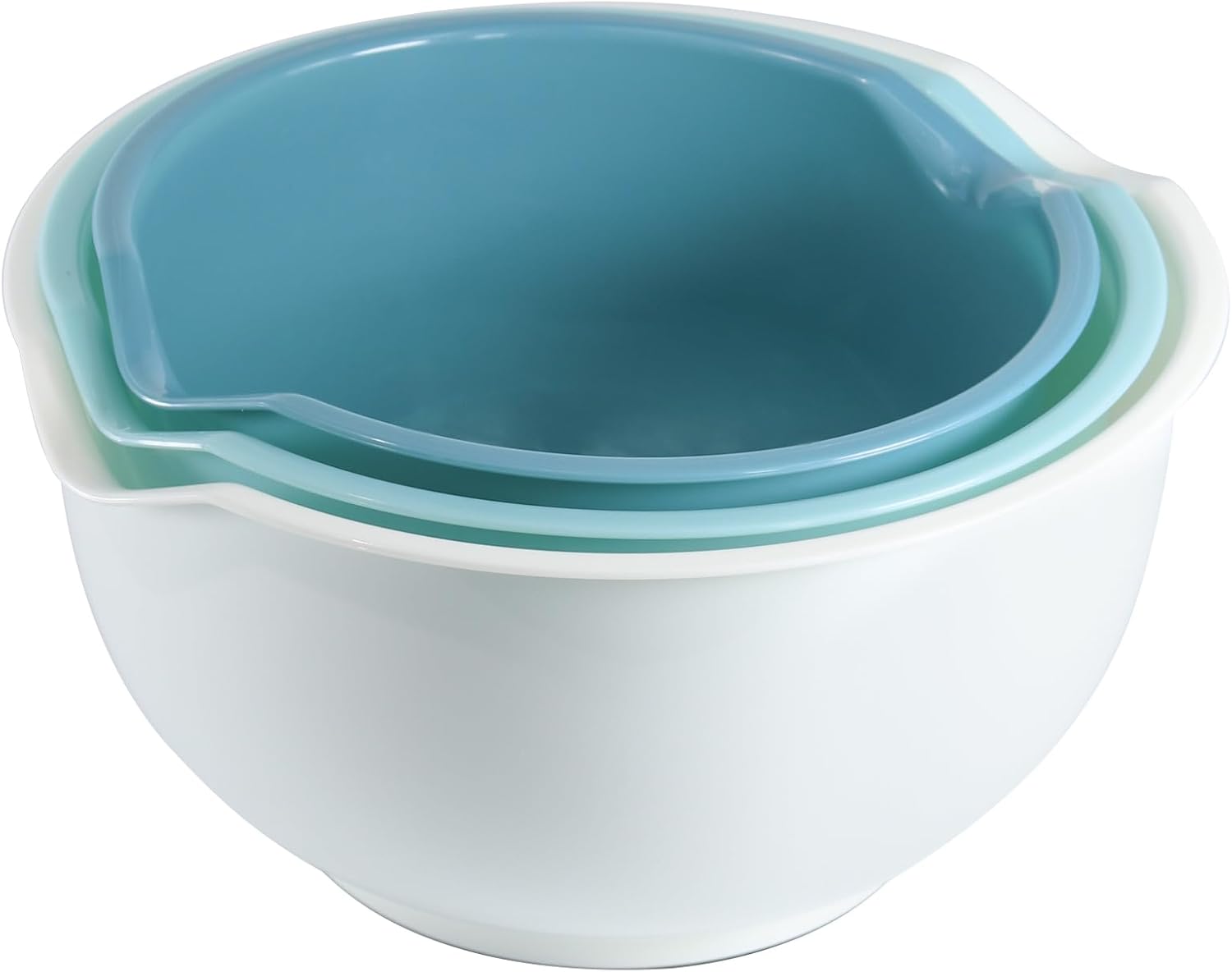 Product image of Set of 3 Mixing Bowls with Pour Spout-Nesting Design Saves Space - Non-Slip, BPA Free, Dishwasher Safe Plastic - Kitchen Cooking and Baking Supplies (Blue)