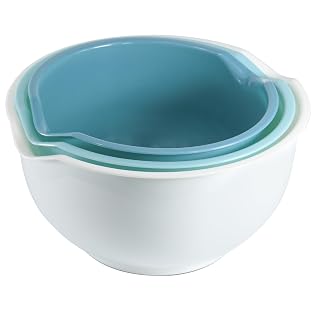 Set of 3 Mixing Bowls with Pour Spout-Nesting Design Saves Space - Non-Slip, BPA Free, Dishwasher Safe Plastic - Kitchen Cooking and Baking Supplies (Blue) - Amazon product rated Grade B