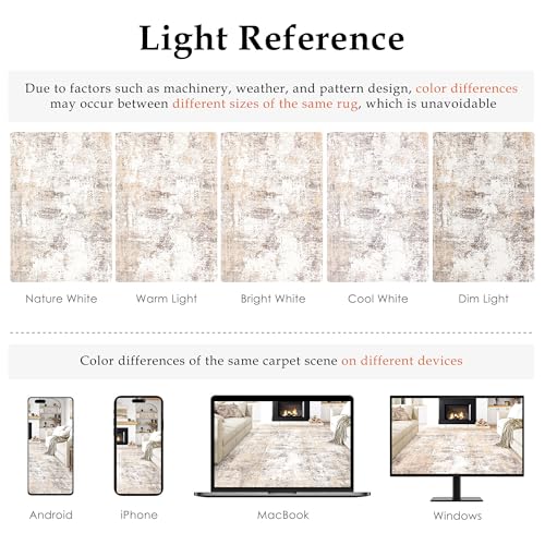 WondRg 8x10 Washable Area Rug Beige Grey Abstract Living Room Bedroom Carpet Neutral Modern Non Slip Soft Medium Pile Indoor Large Throw Rug for Dining Room Office - Image 7