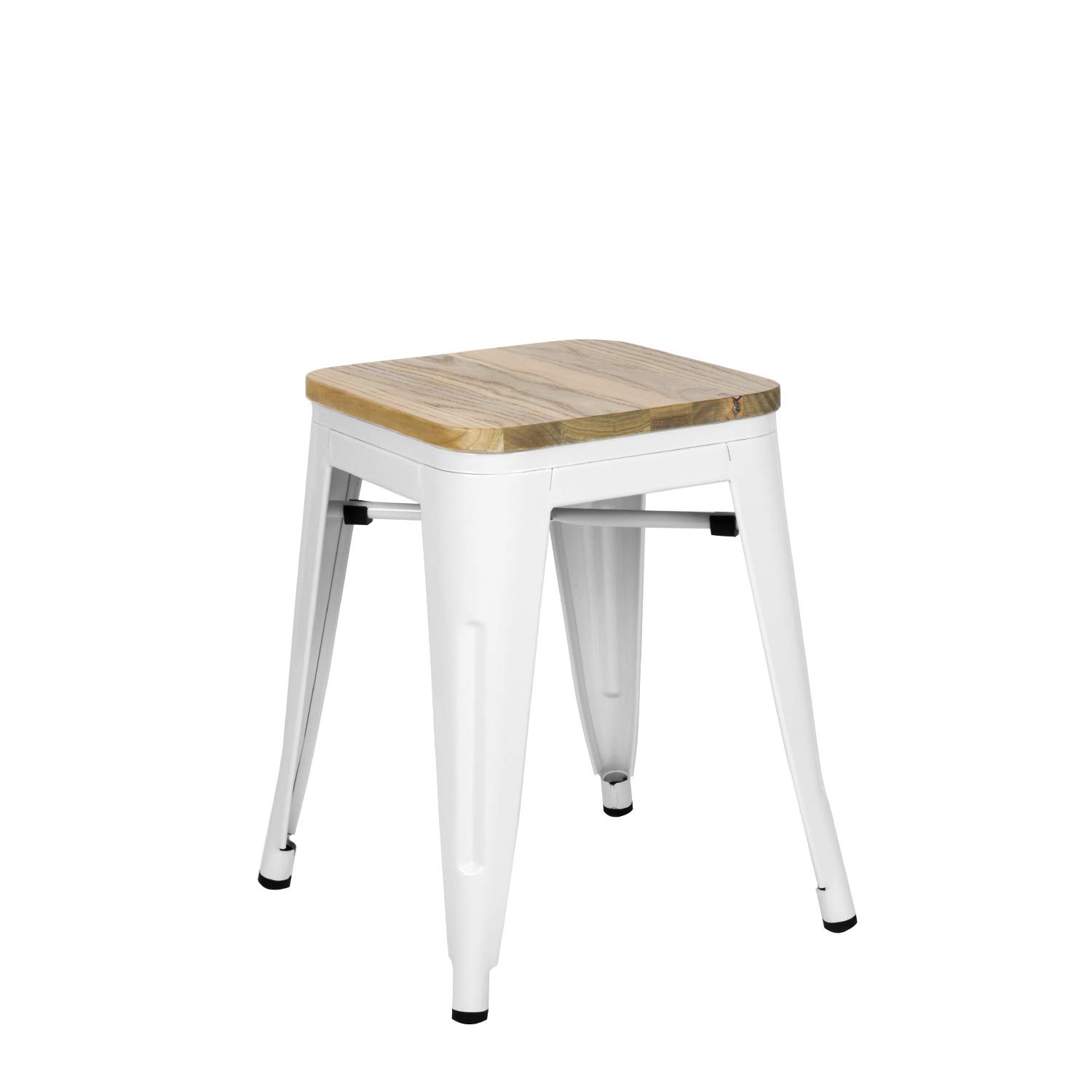 Vaukura Taburete Bajo Oliix Madera Brillo - Taburete Estilo Industrial (Blanco)