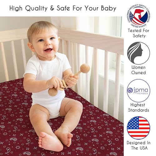 Image of Sweet Jojo Designs Fitted Baby Crib Sheets (Bandana Print) for Boys or Girls, Infant Nursery, Toddler Room - Standard Size (Red Paisley, for the Western, Cowboy, South, Country, Wild West Collection)