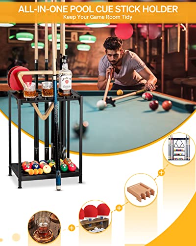 EXTCCT Billiards Pool Stick Holder - Pool Cue Rack Floor Stand & Ping Pong Paddle Holder Hardwood Pool Cue Holder for 12 Cues Sticks Pool Table Accessories Organizer (Black) - Thumbnail 3