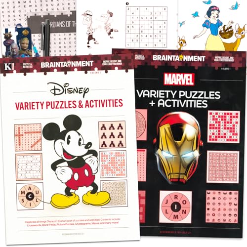 Mickey Mouse and Marvel Ppuzzles and Activities Book 2 Pack for Teens, Adults - Bundle with 2 Disney and Marvel Word Search and Coloring Book Book Plus Pen | Word Search Puzzle Books for Adults