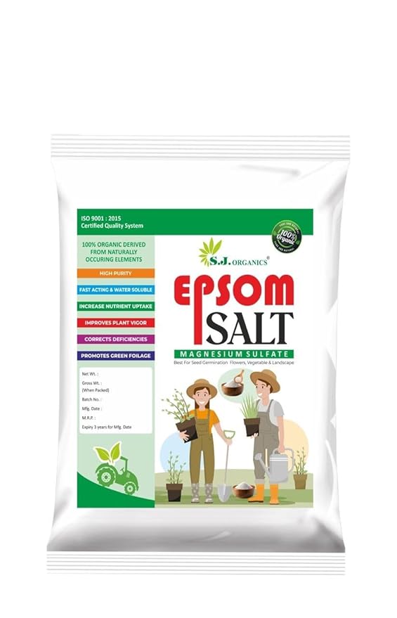 SJ Organics Epsom Salt for plants (500 GM) | Contains Magnesium & Sulfur | Water Soluble Plant Fertilizer | Prevents yellowing of leaves | Plant growth supplement