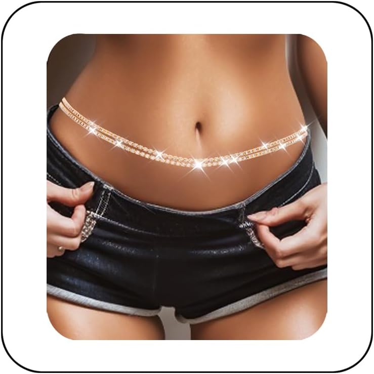 Rhinestone Waist Chain Sparkly Belly Chains Body Jewelry for Women