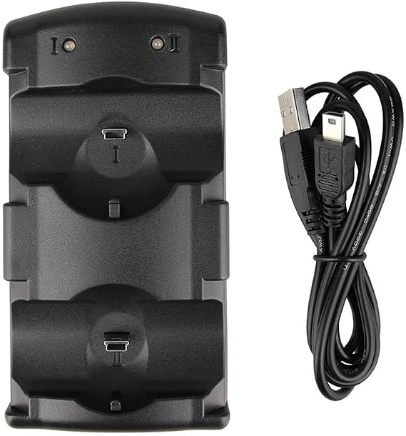 PS3 Controller Dual Charger Dock Stand for Sony Playstation 3 PS Move Controller Wireless Dualshock 3 Charging 2 USB PS3 Cable Compatible Ports with LED Indicators Black