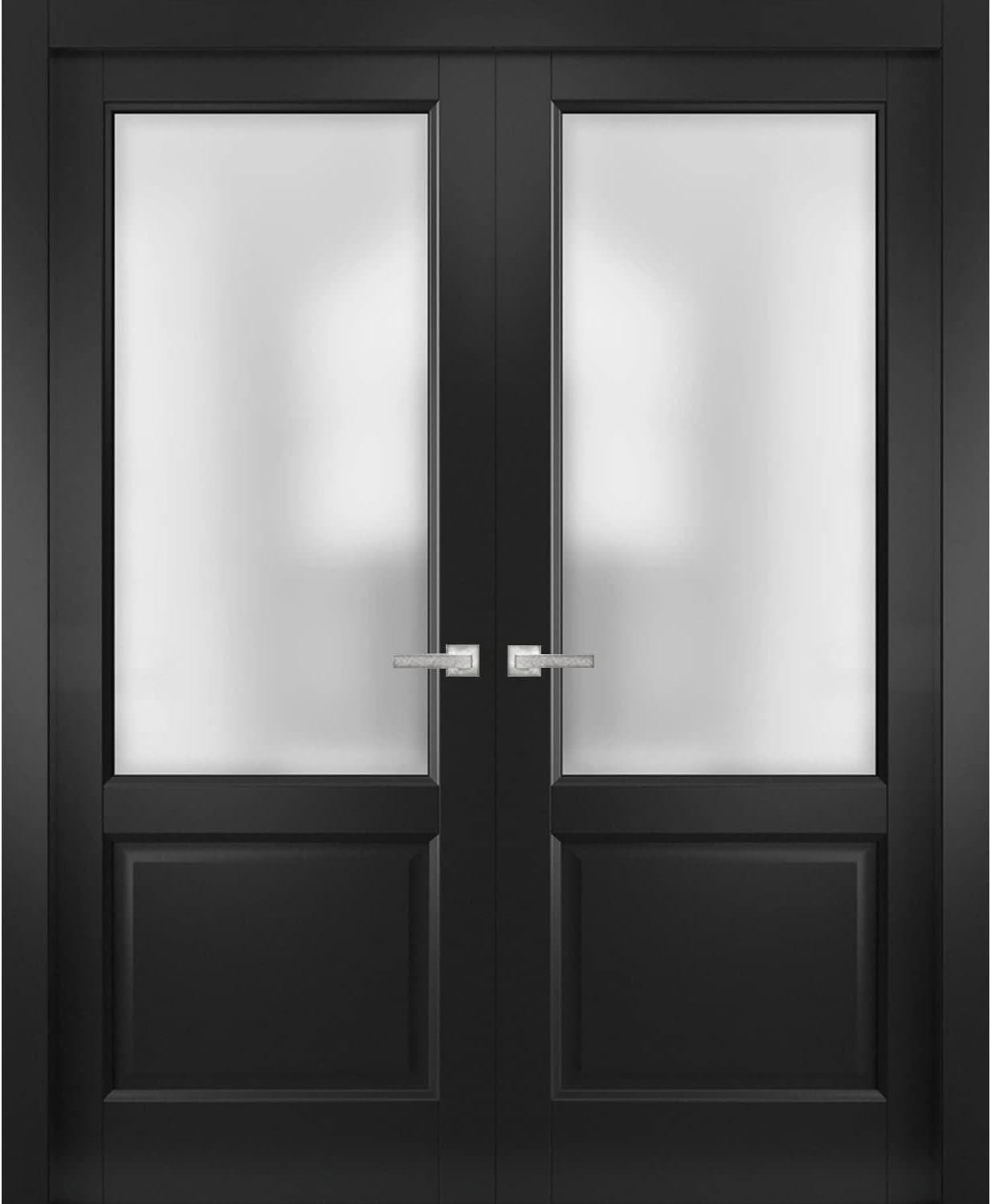 SARTODOORS Lucia 22 | Double Swing Interior French Doors with Glass, Solid Wood, Hardware Included, 72x80, Black, Modern