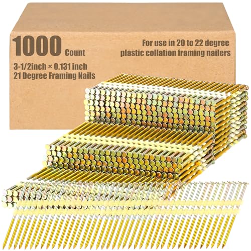 Pasimy 1000 Per Box 3-1/2 x 0.131 Inch 21 EG Degree Framing Nails