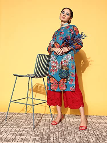 Image of Womanista Women's Polyester Straight Fit Straight Print Parade Kurta