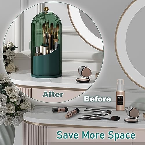 GAXmi Makeup Brush Holder with Lid Rotating Cosmetic Organizer, All Green - 4