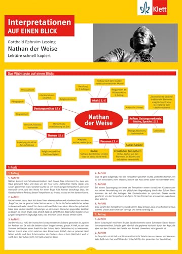 Klett Interpretationen auf einen Blick Gotthold Ephraim Lessing, Nathan der Weise: Lektüre schnell kapiert (Lektürehilfen)