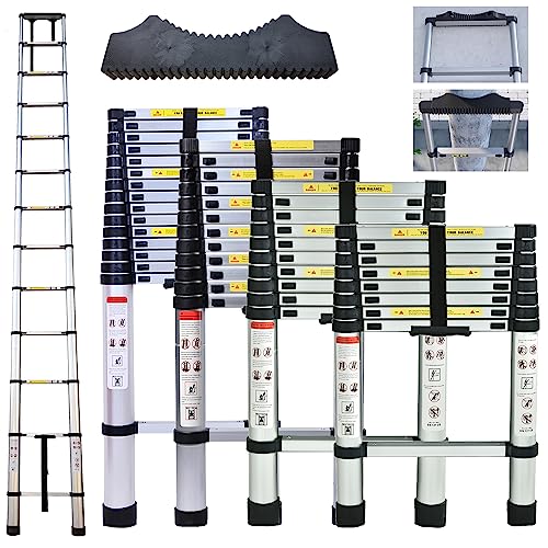 Hooha Aluminium Teleskopleiter Klappbar 3,9m/5,1m/6,3m mit Anti-Rutschmatte aus Gummifasern Folding Ladder Ausziehleiter Belastung 150kg Max. Mit EN131 Zertifikat
