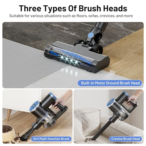 VIPSUN Cordless Vacuum Cleaner with Self-Standing, LED Screen Stick Vacuum Cleaners for Home, Lightweight Powerful Suction Vacuum,Rechargeable Vacuum for Carpets, Pet Hair, Hardwood Floors (Blue) — view 6