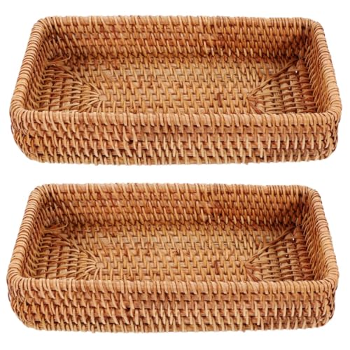 STOBAZA Woven Rattan Storage Basket Bread Fruit Container Portable Snack Organizer for Picnics Parties Home Use Natural Lightweight Design