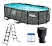 Produktbild Summer Waves Frame Pool Komplettset | Oval 424x250x100 cm Rattanoptik Grau | Aufstellpool Set | Gartenpool & Schwimmbecken inkl. Filterpumpe, Filterkartusche & Einstiegsleiter