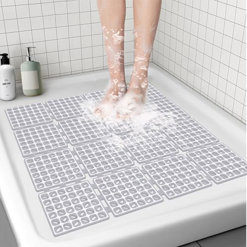 BWBIKE Tappetino da Doccia Quadrato Tappetino da Doccia Antiscivolo con Ventose e Fori di Scarico Tappetini da Bagno per Interni ed Esterni Tappetino per Box Doccia da Bagno,60 x 60 cm,Grigio