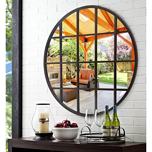 Gifttrove 36 Inch Round Grid Wall Mirror, Metal Framed Window Pane Circle Mirror, Accent Decorative Mirror, Circle Window Mirror For Entry, Living Room, Bedroom, Matte Black #TOP7