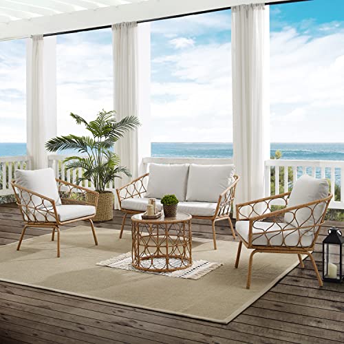 Crosley Furniture Ko70400Na-Cr Juniper Outdoor Wicker 4-Piece Conversation Set (Loveseat, Coffee Table, 2 Armchairs), Natural With Creme Cushions #TOP3