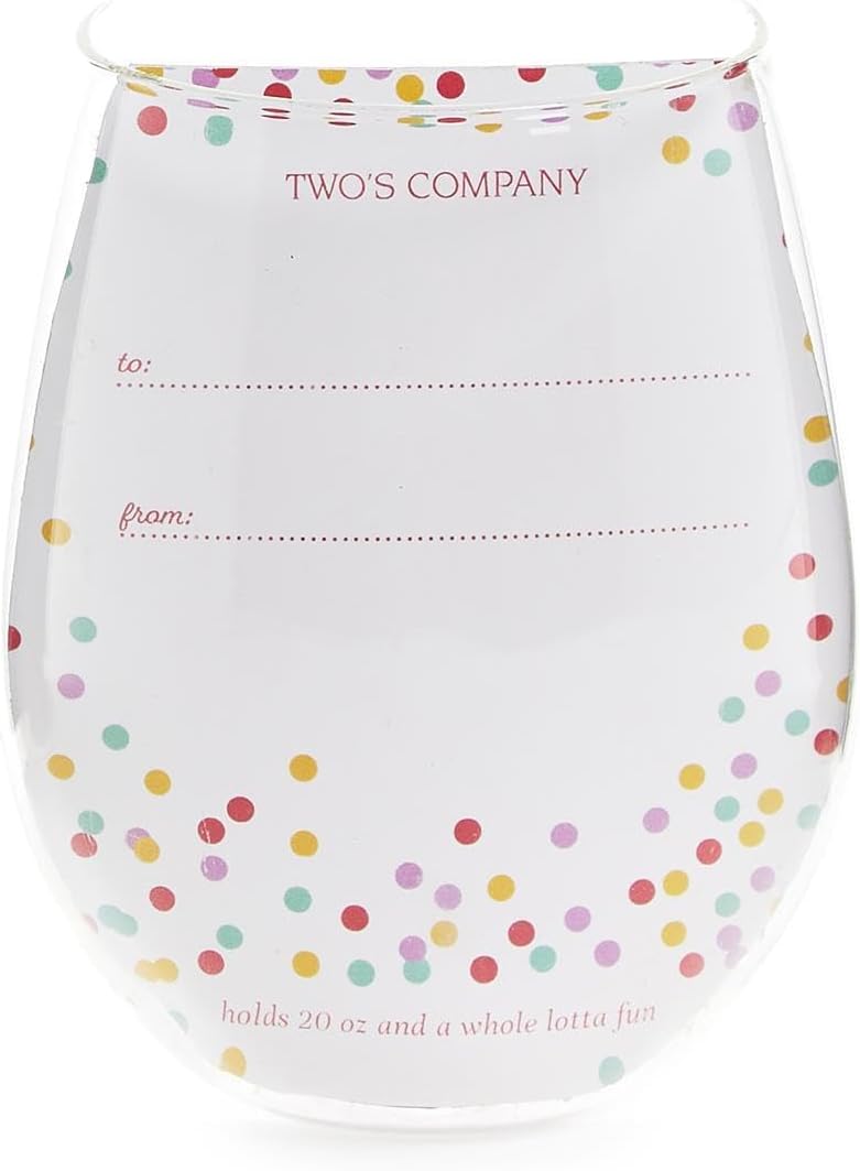 Two's Company Celebration Cupcake Stemless Wine Glass with Gift Card, 20 Oz, Glass, 4.75-inches Height, Glassware and Drinkware