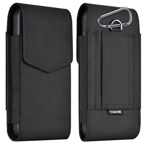 Image of ykooe Holster Compatible with iPhone 12-16 Pro Max /Plus, Samsung Galaxy S22-S26 Plus /FE, Nylon Cell Phone Belt Holder Pouch with Magnetic Closure for Men (Fits Protective Cover on), Black -L