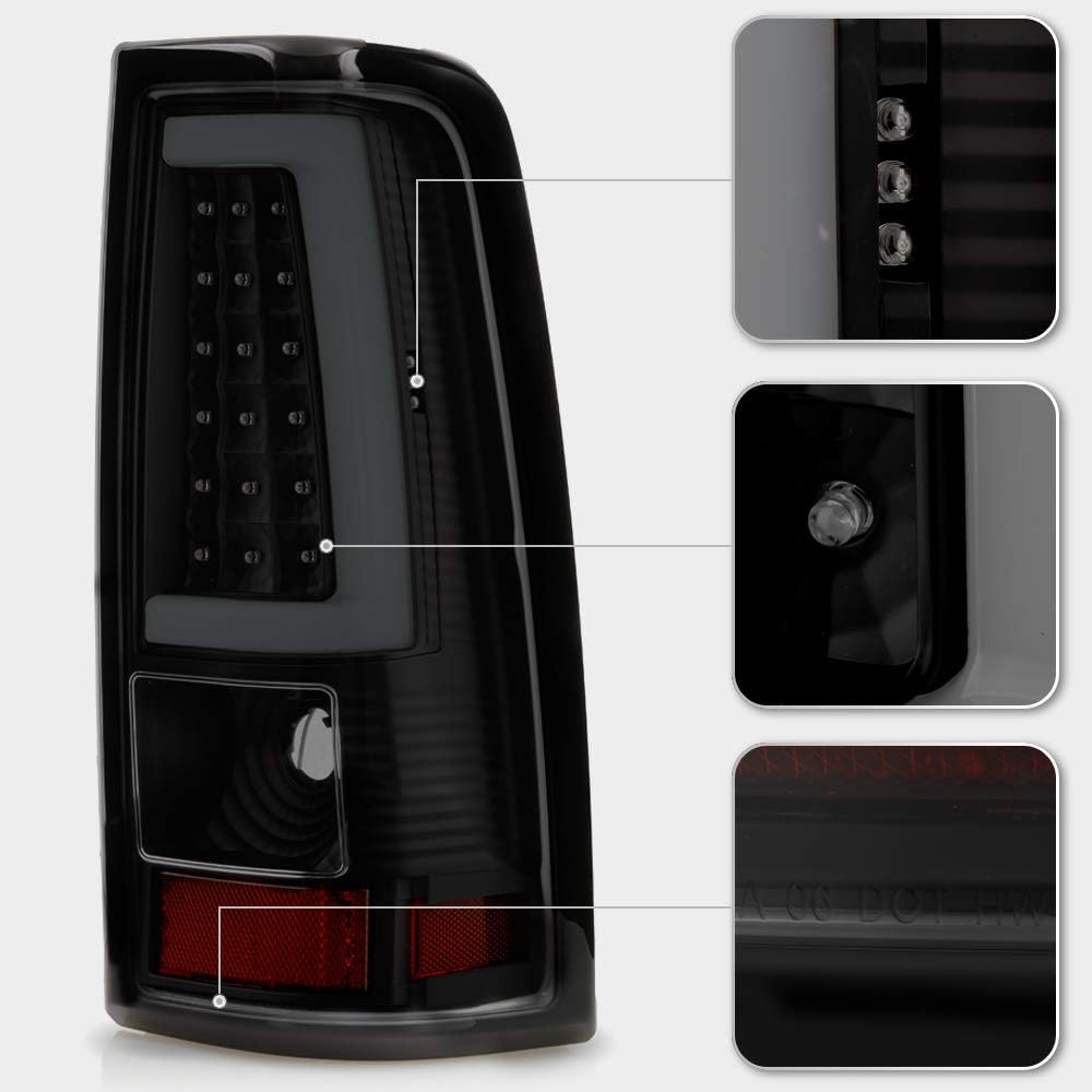 ACANII - For 2003-2006 Chevy Silverado 1500 2500 3500 Black Housing Smoked Lens LED Tube Tail Lights Brake Lamps Pair