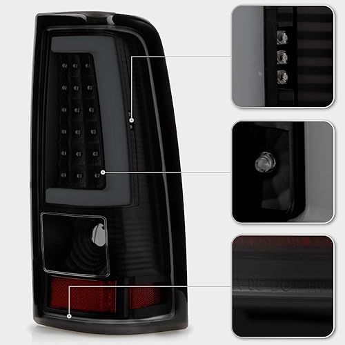 Miniatura 4 de ACANII - Carcasa con micas para luces traseras, color negro ahumado, con luces LED, para Chevy Silverado 1500, 2500 y 3500 modelos 2003-2006 (1 par).