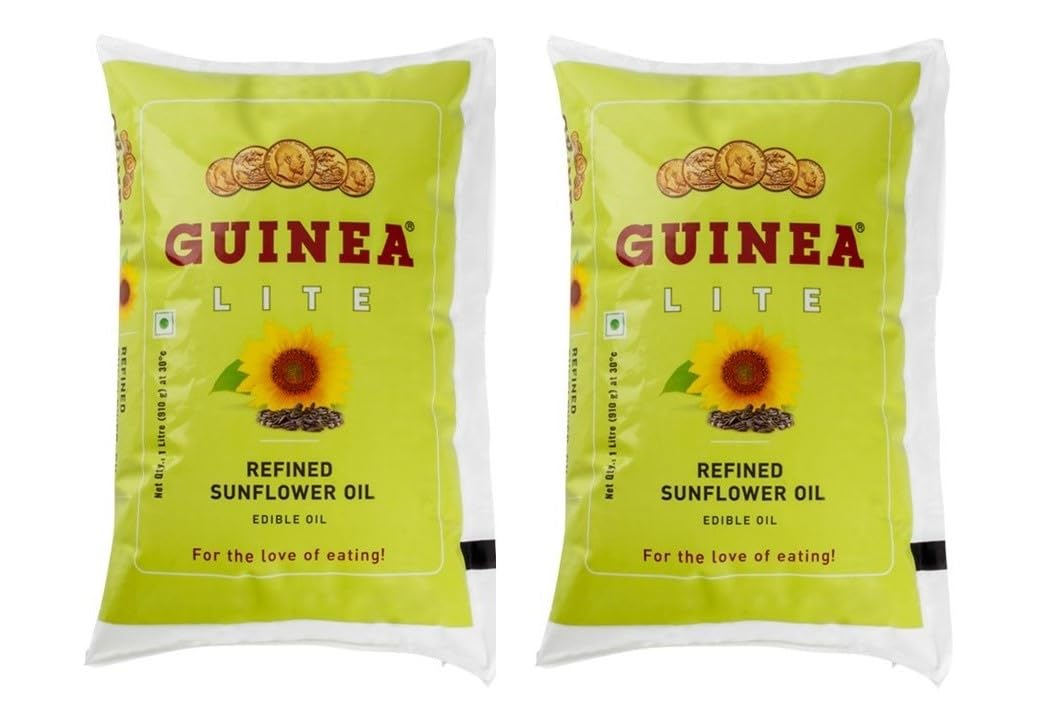 Guinea lite Refined Pure Veg Sunflower Edible Oil I Cooking I Eating I Cold Pressed I Kachi Ghani I Chemical Free I Surajmukhi I Suryamukhi Seed Oil Pouch - 1L - Pack of 2 (B0CGJSBZ92) Amazon Price History, Amazon Price Tracker