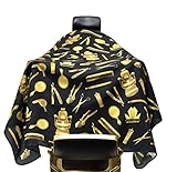 King Midas Vintage Barber Cape Traditional Hair Cutting Capes With Snap Closure (Black & Gold)