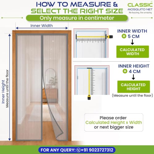 Image of Classic Mosquito Net Magnetic for Doors | Tear-Resistant Polyester Mesh | Auto-Closing Screen Door for Balcony & Kitchen | Easy DIY Installation | All Insect Protection (220 x 130 cm, Grey)