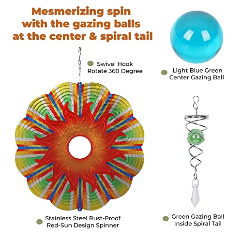 Wind Spinners For Yard And Garden - 12 Inch Beautiful Wind Spinner With Ball Spiral Tail, Kinetic Wind Sculptures & Spinners, 3D Yard Spinners & Garden Wind Spinners, Yard Decorations Outdoor #TOP2