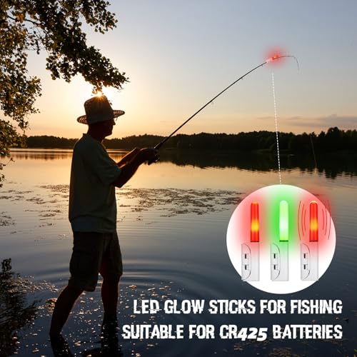 Glooglitter 6 Pcs Fishing Glow Sticks LED Fishing Pole Light Night Fish Alert Glow Stick with 8 Pcs Rechargeable CR425 Battery and Battery Charger(Multicolor Light,Classic Style) by Glooglitter - Used condition - Image 5