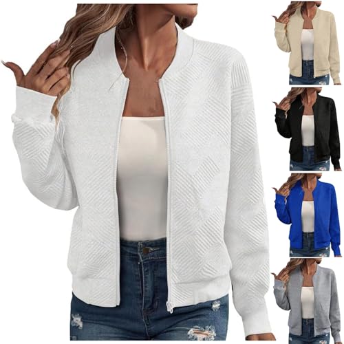 Battnot Bomberjacke Damen Blouson Sommerjacke Leichte Reißverschluss Sweatjacke Kurz Pilotenjacke Einfarbig Jacke Dünne Langarm Übergangsjacke College Jacket Mädchen Fliegerjacke Sommer Wanderjacke