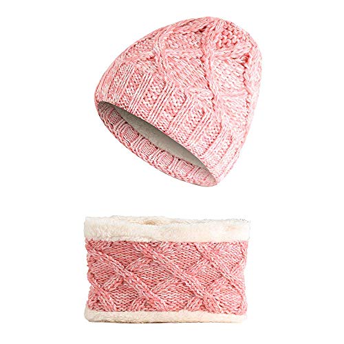 Sunzit Écharpe tricotée, Kit écharpe tricotée Ensemble écharpe Bonnet d'hiver pour garçons et Filles (Rose) Cover